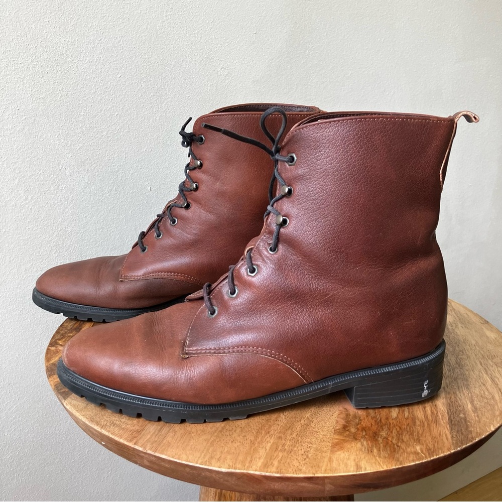 Eddie Bauer Chestnut Brown Leather Lace-Up Combat Boots